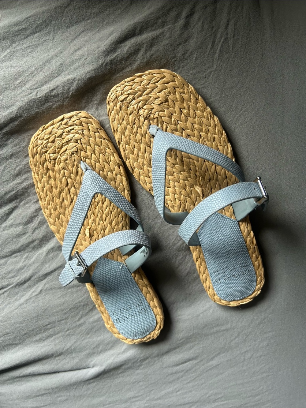 Donald Pliner - Heathrom3 Woven Straw Slide Sandals with Light Blue Straps Sz 7